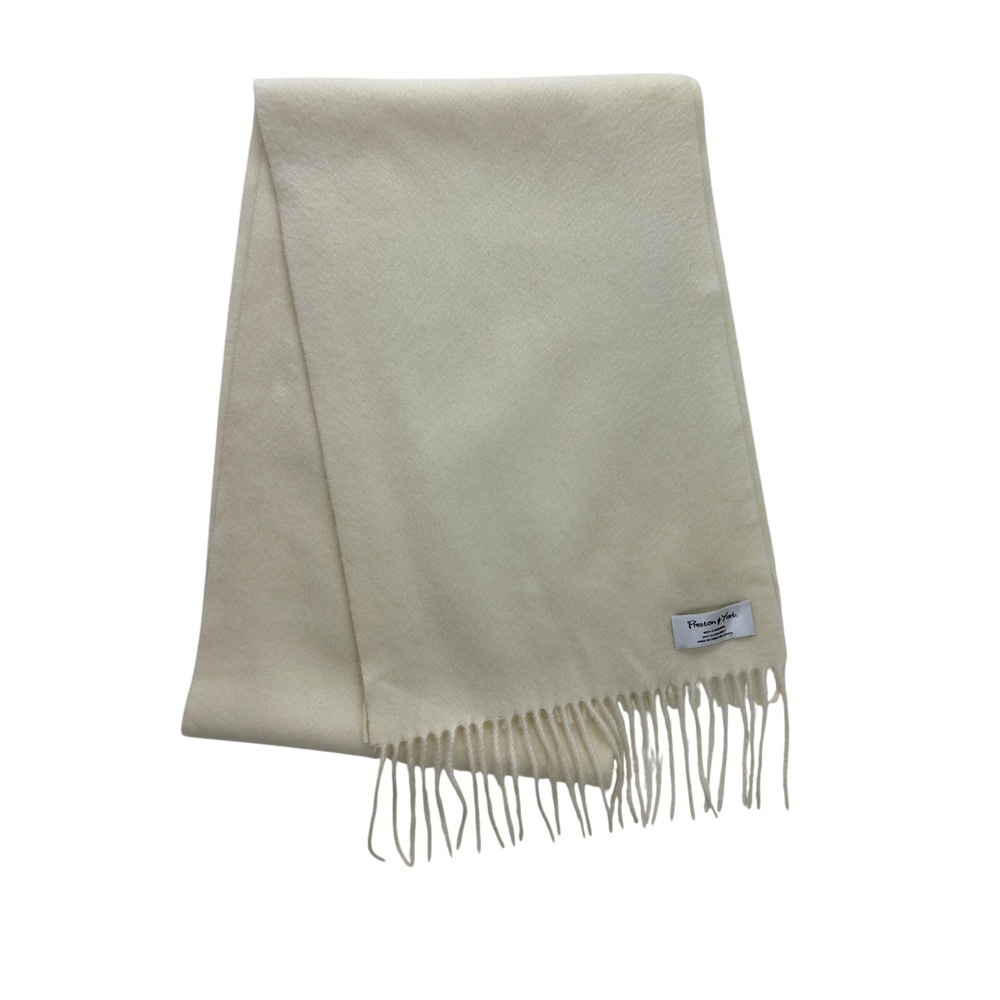 Preston & York Womens 100% Cashmere Fringe Scarf OS Cream Ivory Winter Luxury